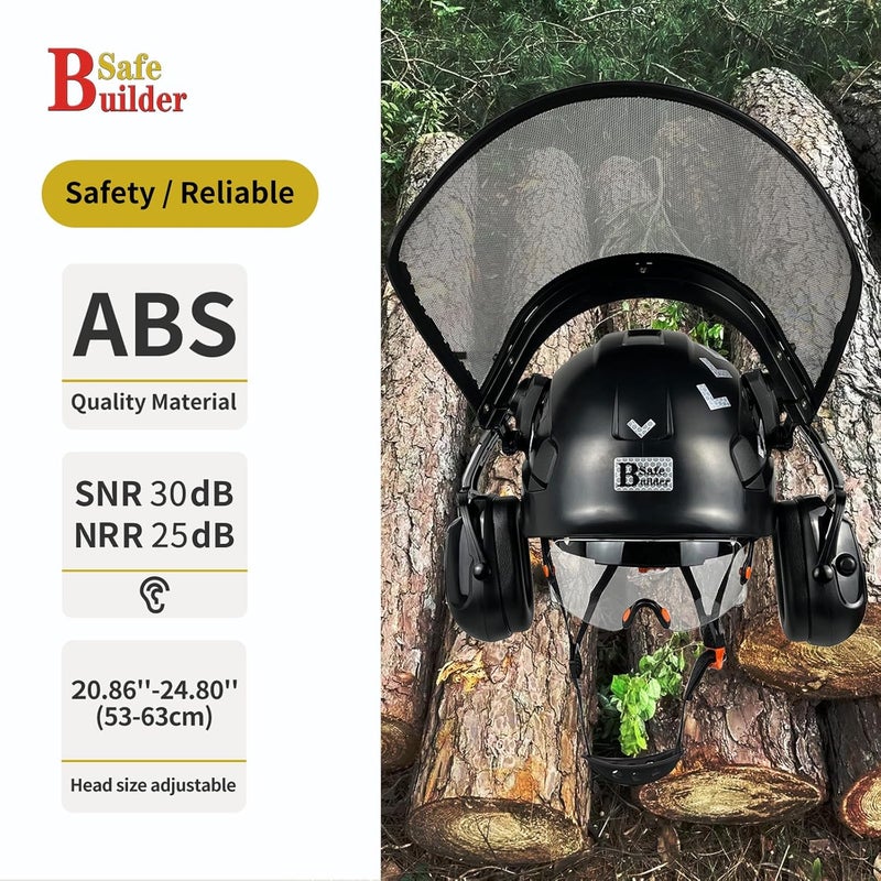 SAFEBUILDER Forestry Safety Helmet with Build-in Visor Mesh Face Shield Ear Muffs 4 in 1 Chainsaw Safety Hard Hats - Image 3